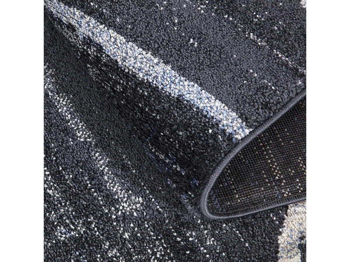 tapis chambre 80x150 tissé gris et bleu rectangle motif géométrique LUXURY