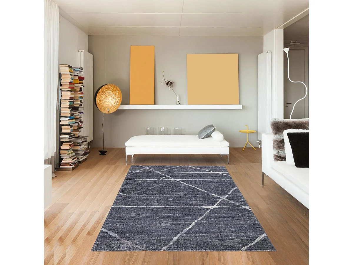 tappeto per camera da letto 80x150 tessuto rettangolare grigio e blu motivo geometrico LUXURY