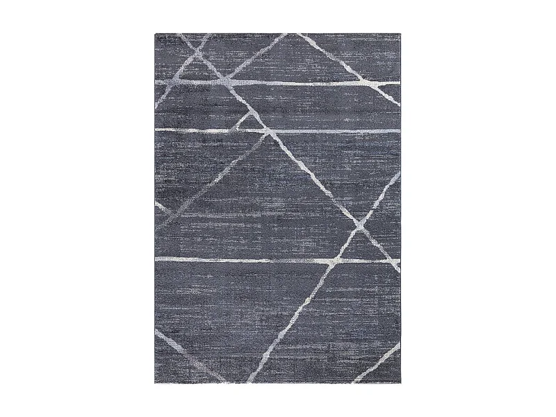 tapis chambre 80x150 tissé gris et bleu rectangle motif géométrique LUXURY