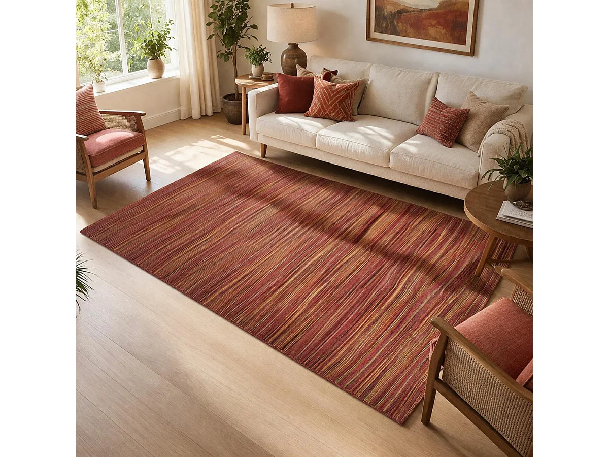 tappeto per camera da letto 80x140 realizzato a mano in lana rossa con motivo geometrico rettangolare