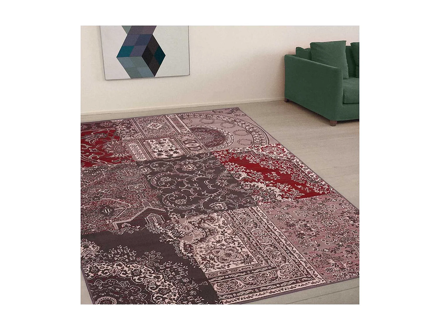 tapis chambre 80x150 tissé gris rectangle motif baroque LYN1 NYBRO