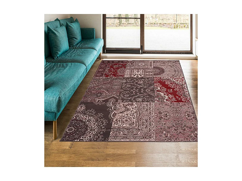 tapis chambre 80x150 tissé gris rectangle motif baroque LYN1 NYBRO