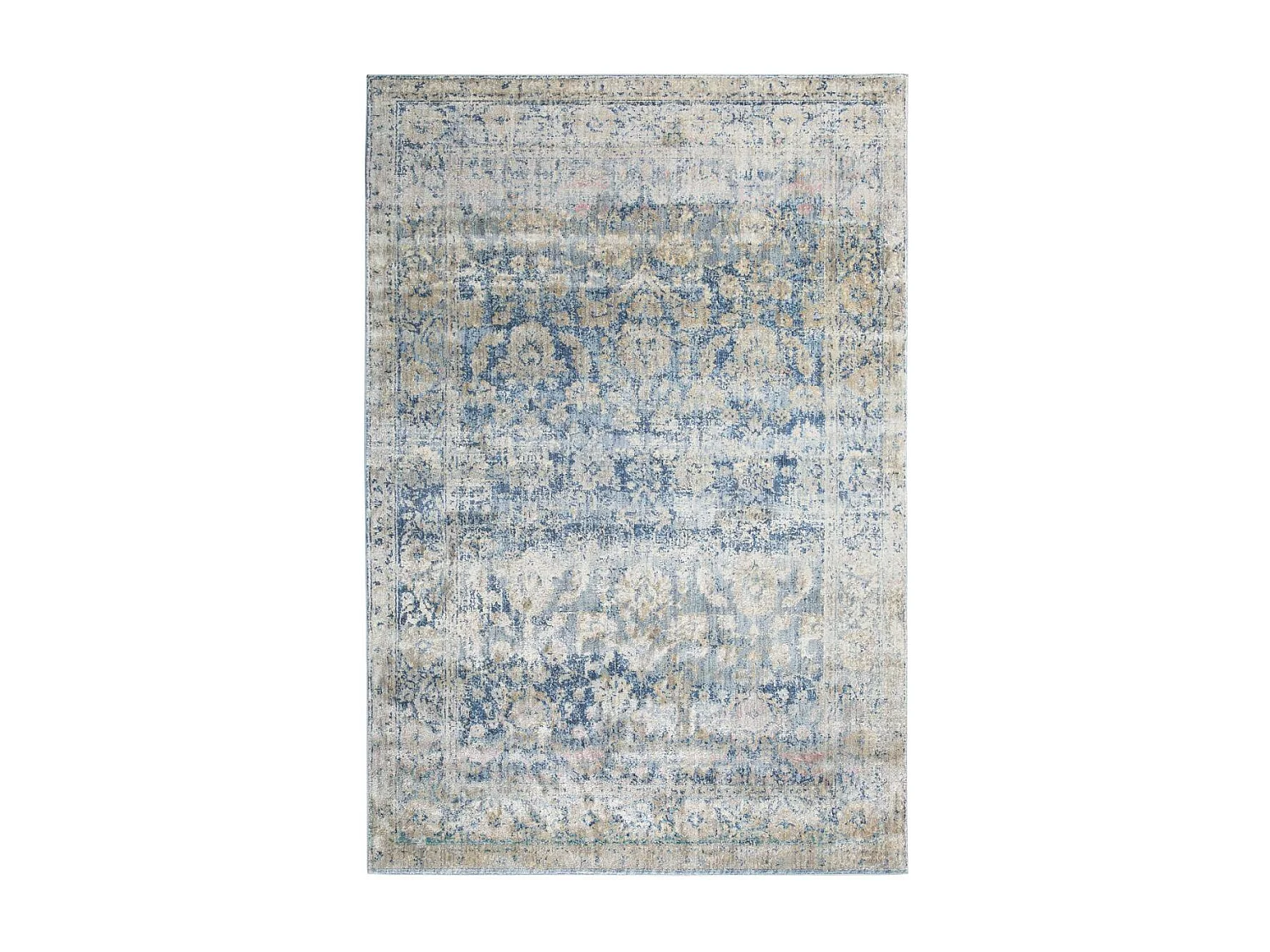tapis chambre 133x190 tissé bleu et beige rectangle motif abstrait BELANO