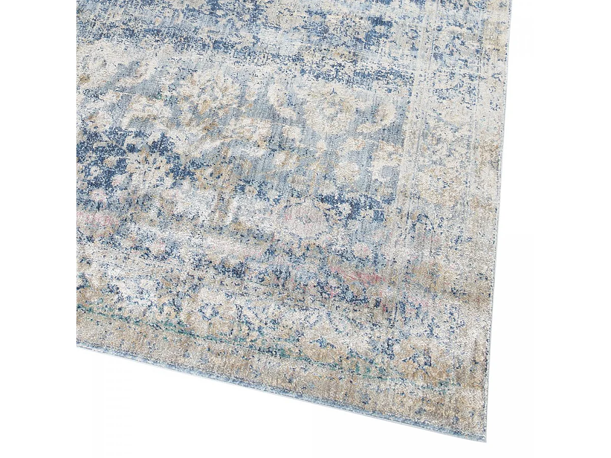 tapis chambre 133x190 tissé bleu et beige rectangle motif abstrait BELANO