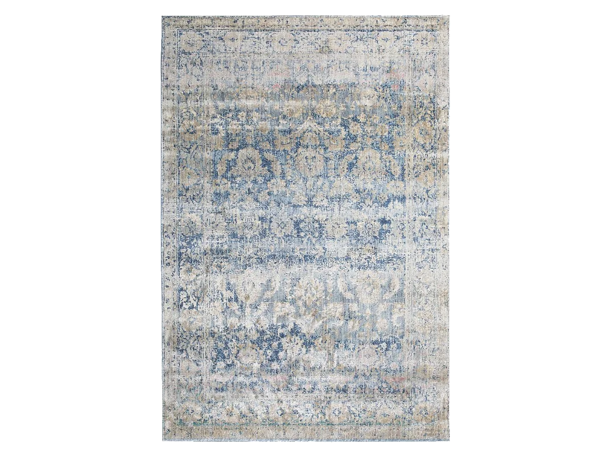 tapis chambre 133x190 tissé bleu et beige rectangle motif abstrait BELANO