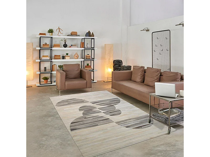 Tapis en peau de vache 200x290 kilm fait à la main gris et blanc