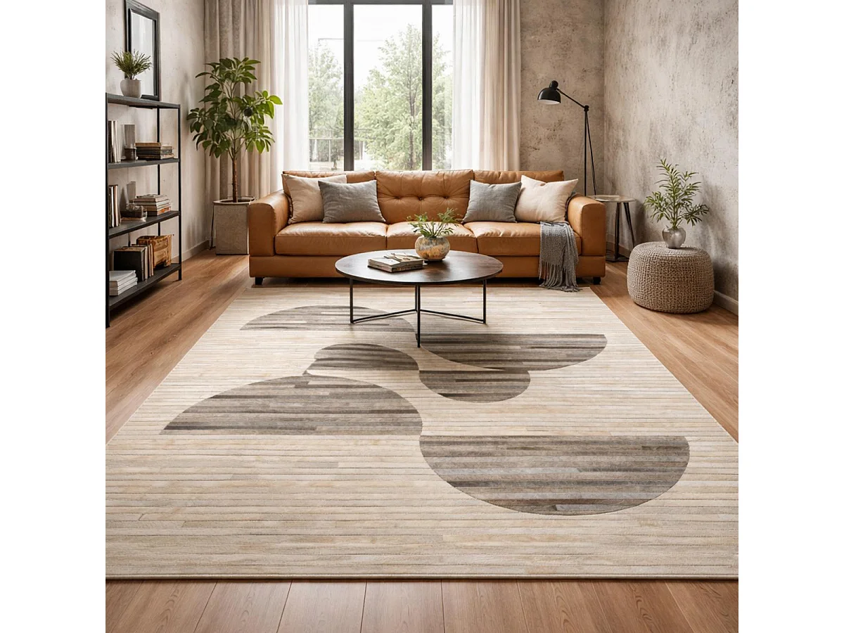 Tapis en peau de vache 200x290 kilm fait à la main gris et blanc