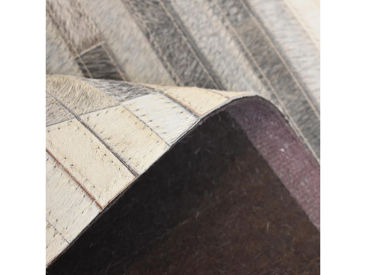 Tapis en peau de vache 200x290 kilm fait à la main gris et blanc