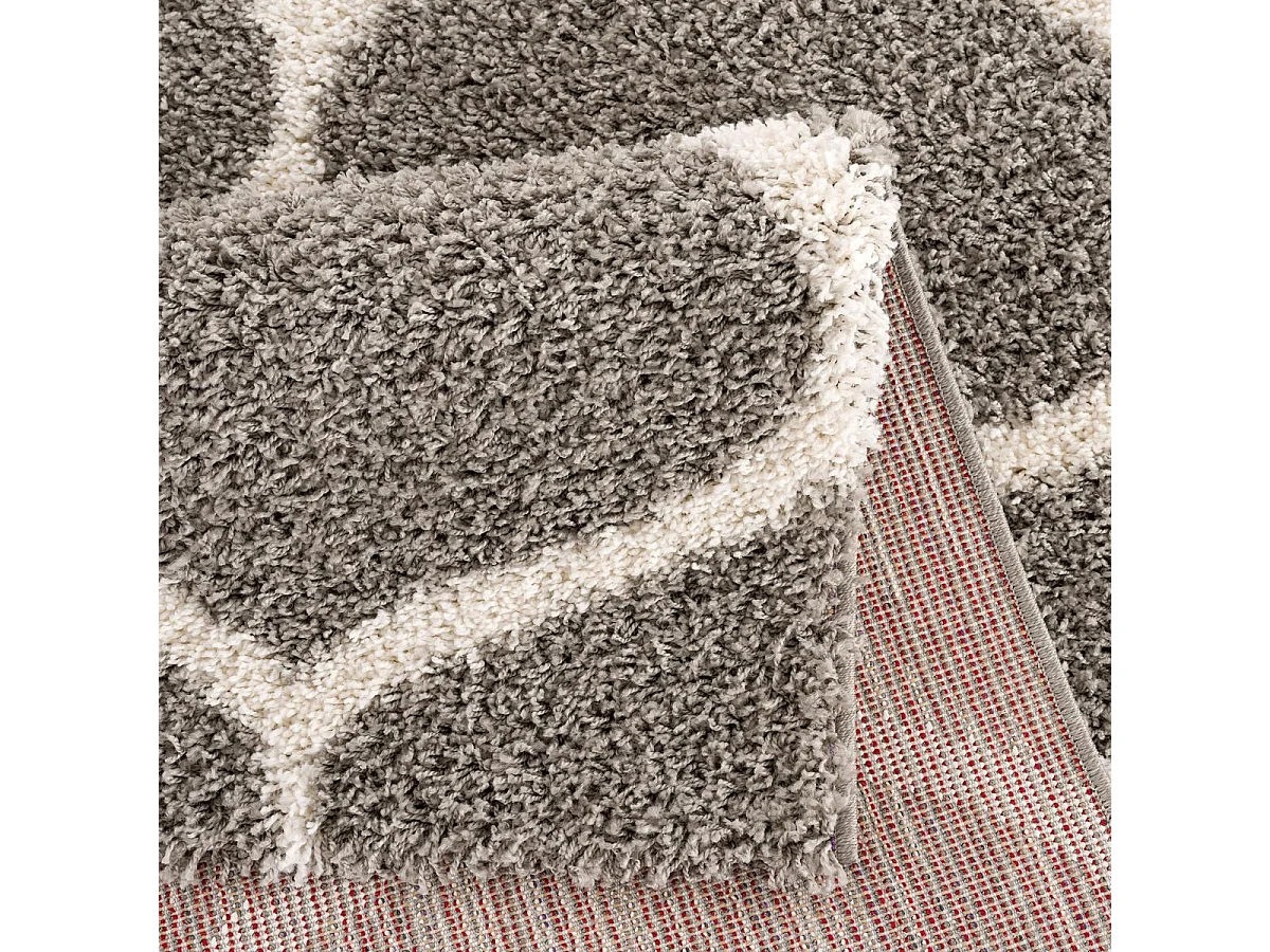Tapis longs poils shaggy 80x150 rectangle tissé gris motif scandinave