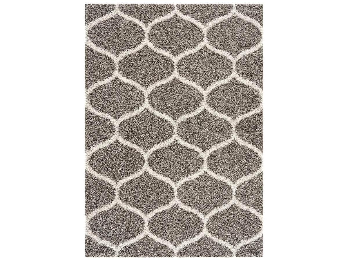 Tapis longs poils shaggy 80x150 rectangle tissé gris motif scandinave