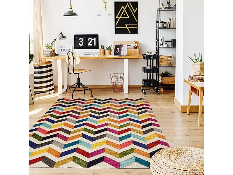 tapis entrée 40x60 tissé multicolore rectangle motif géométrique LYN6 CHEVRON