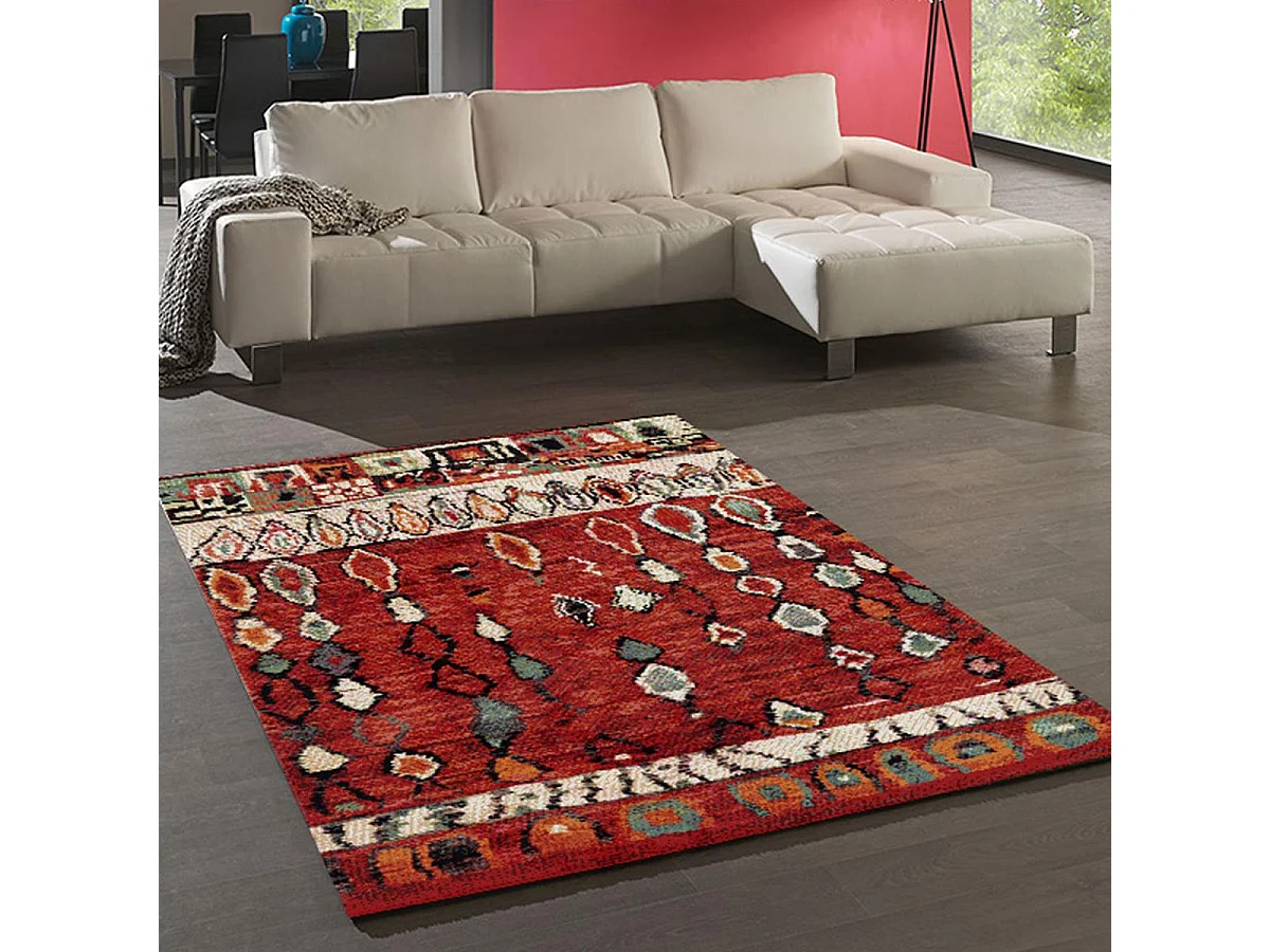 Tapis berbère 240x340 tissé motifs tribaux LYN8 MOROCO rouge