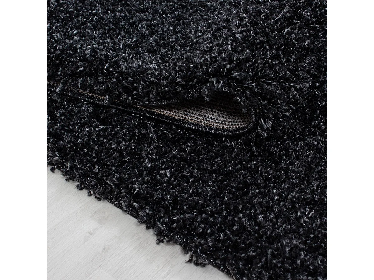 Tapis poils longs shaggy Ã˜120cm rond tissÃ© antracite motif uni UNI L