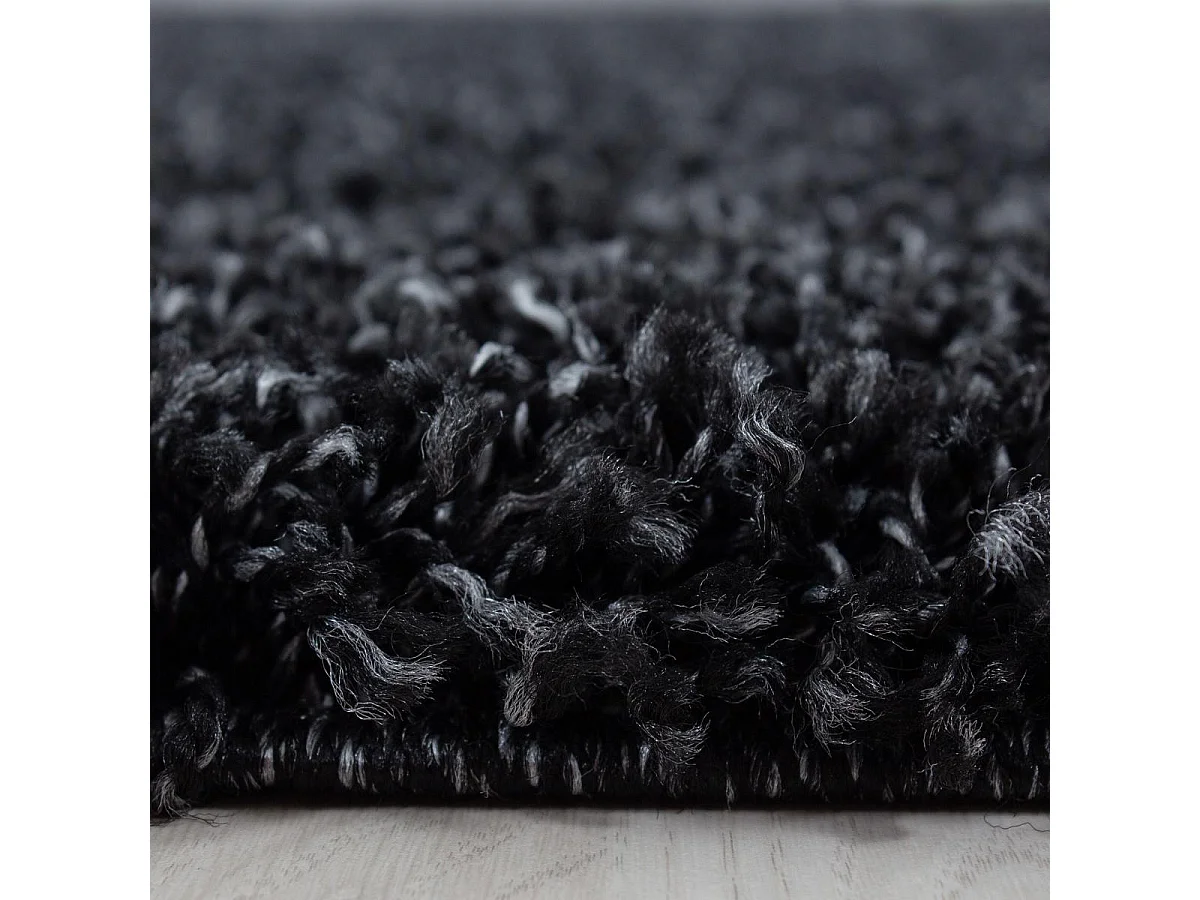 Tapis poils longs shaggy Ã˜120cm rond tissÃ© antracite motif uni UNI L