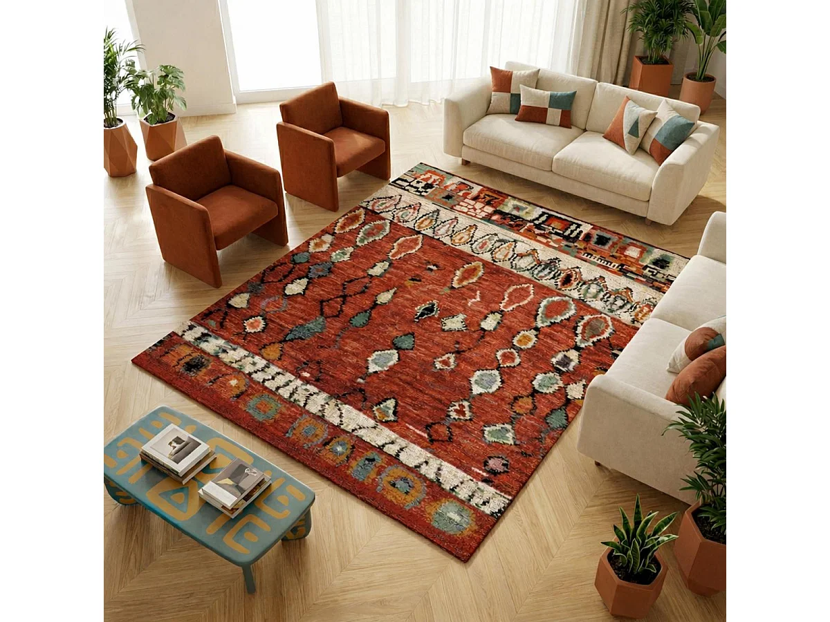 Tapis berbère 280x380 tissé motifs tribaux LYN8 MOROCO rouge
