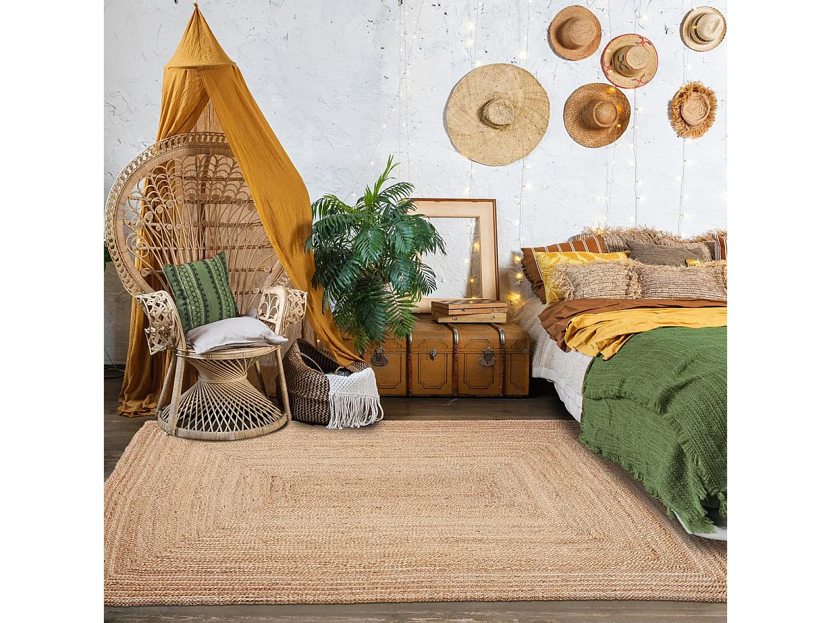 Tapis en jute 80x150 fait à la main sable NATURE