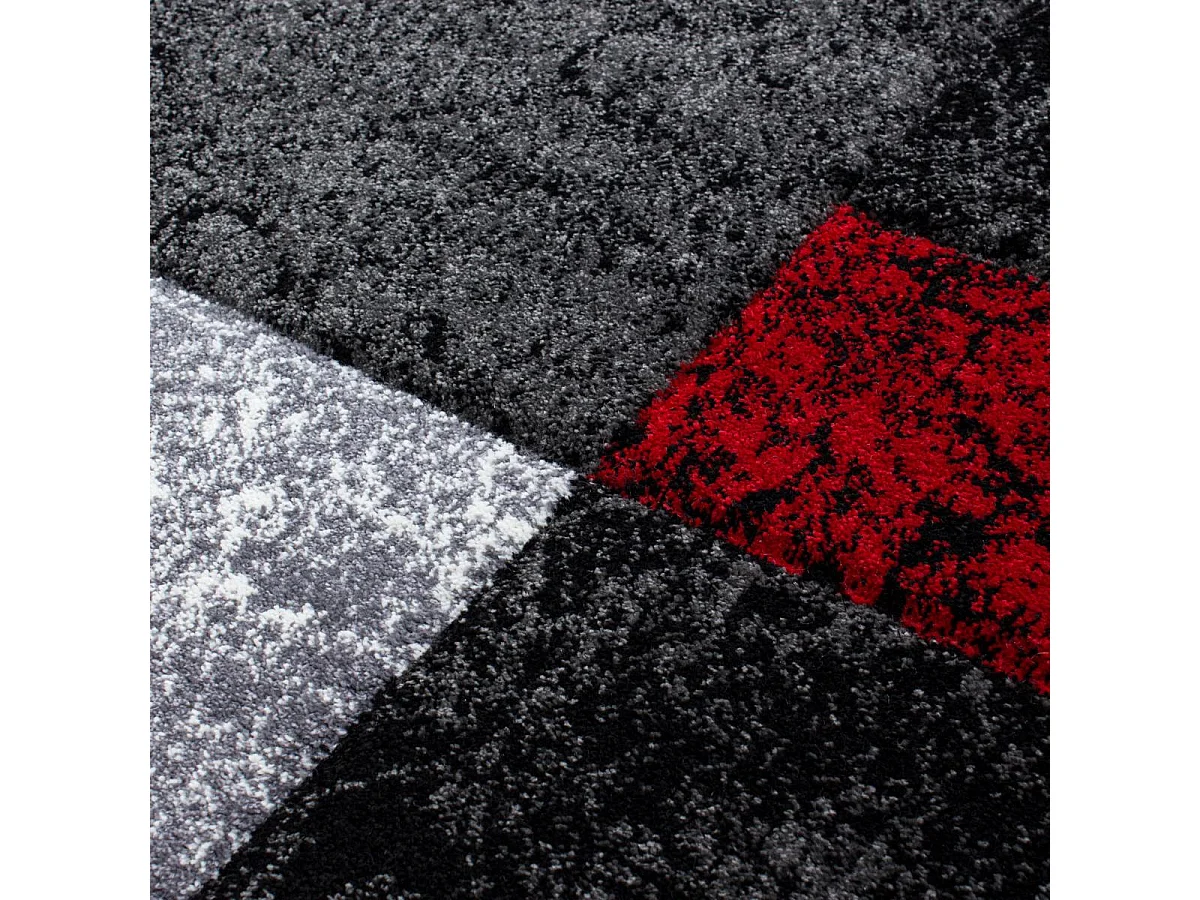 tapis grand salon 200x290 tissé rouge et gris rectangle motif géométrique