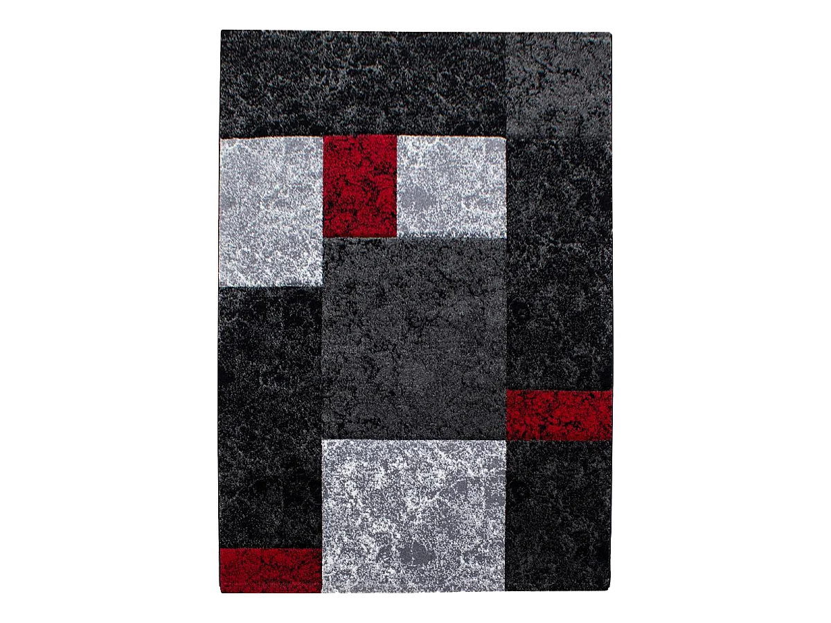tapis grand salon 200x290 tissé rouge et gris rectangle motif géométrique