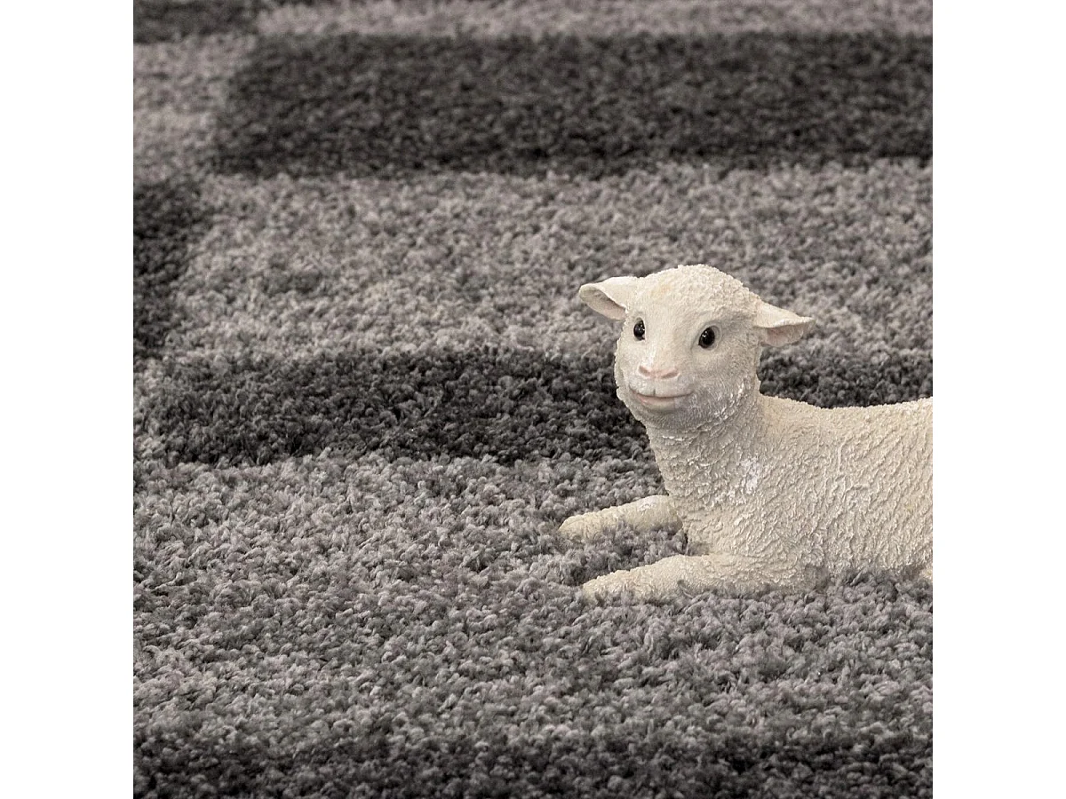 Tapis poils longs shaggy 100x200 rectangle tissé gris clair et gris foncé