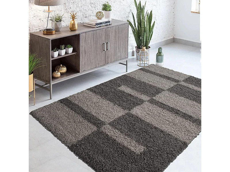 Tapis poils longs shaggy 80x250 rectangle tissé beige et marron