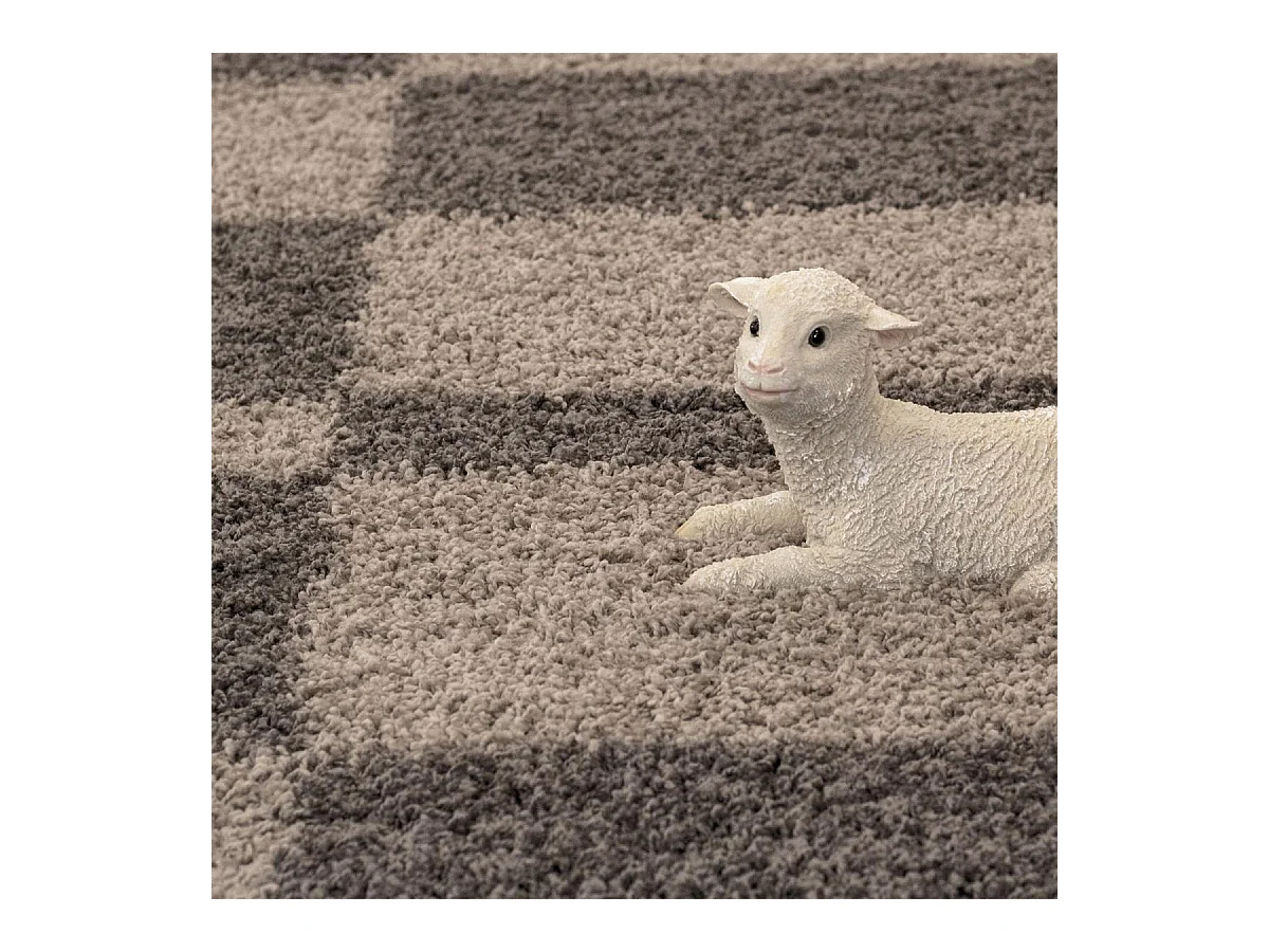 Tapis poils longs shaggy 80x250 rectangle tissé beige et marron