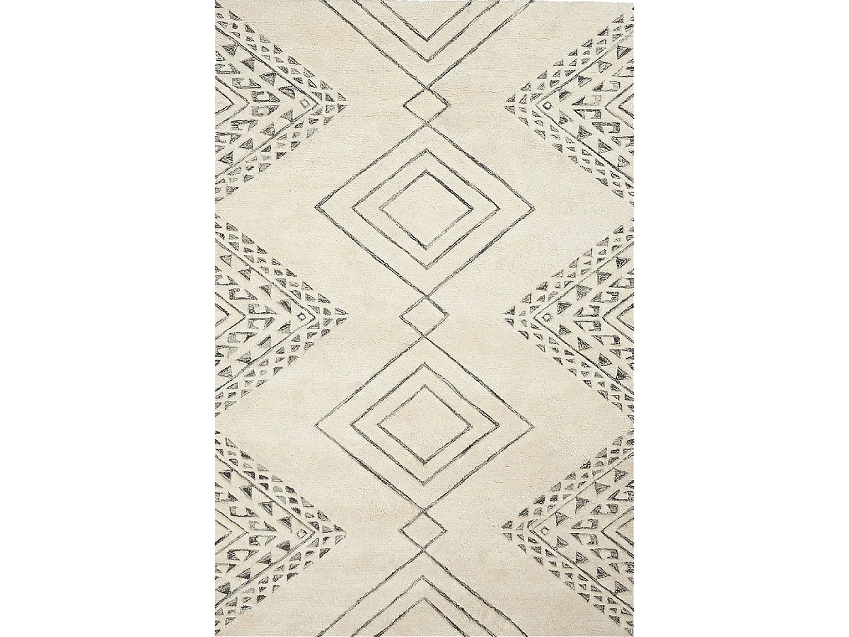 tapis salle à manger 200x290 fait à la main en laine ivoire motif traditionnel