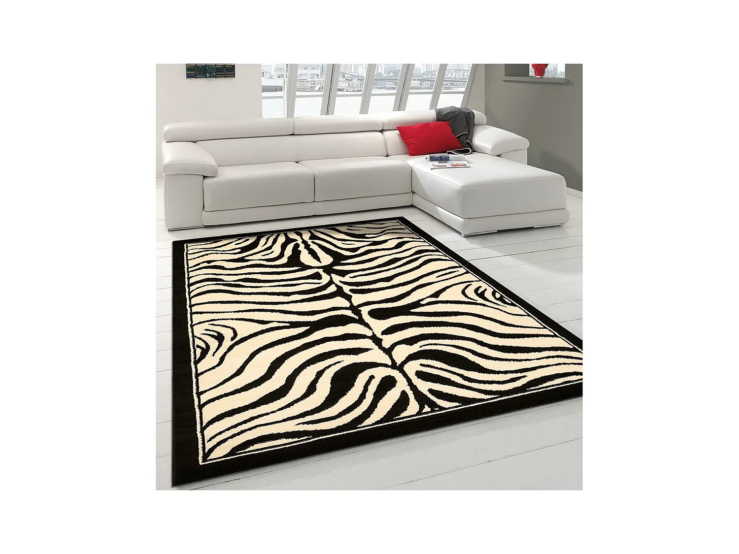 tapis salon 160x225 tissé noir rectangle motif animaux ZEBRE