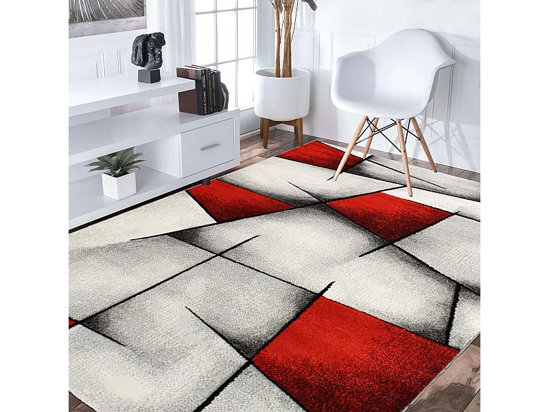 tapis chambre 80x150 tissé rouge rectangle motif géométrique BRI 10