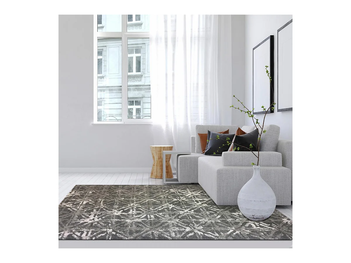 tapis chambre 80x150 tissé gris et crème rectangle motif scandinave VINTAVE
