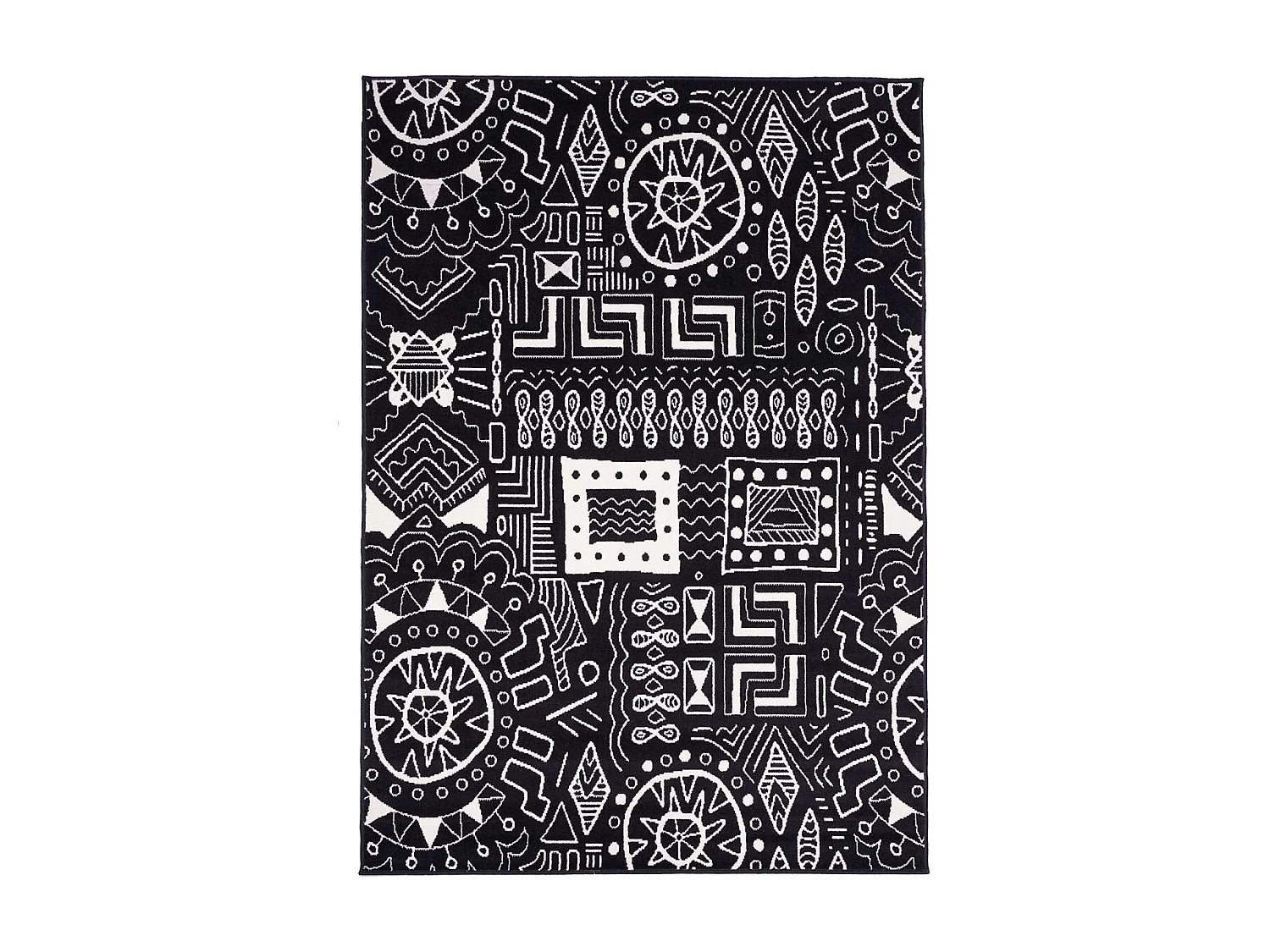 tapis chambre 80x150 tissé noir rectangle motif ethnique LYN1 MOTIF