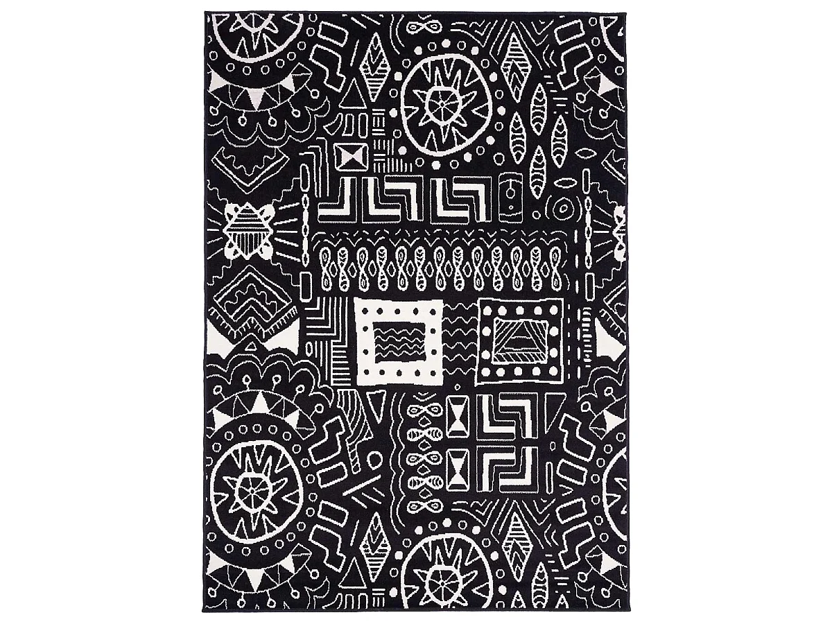 tapis chambre 80x150 tissé noir rectangle motif ethnique LYN1 MOTIF