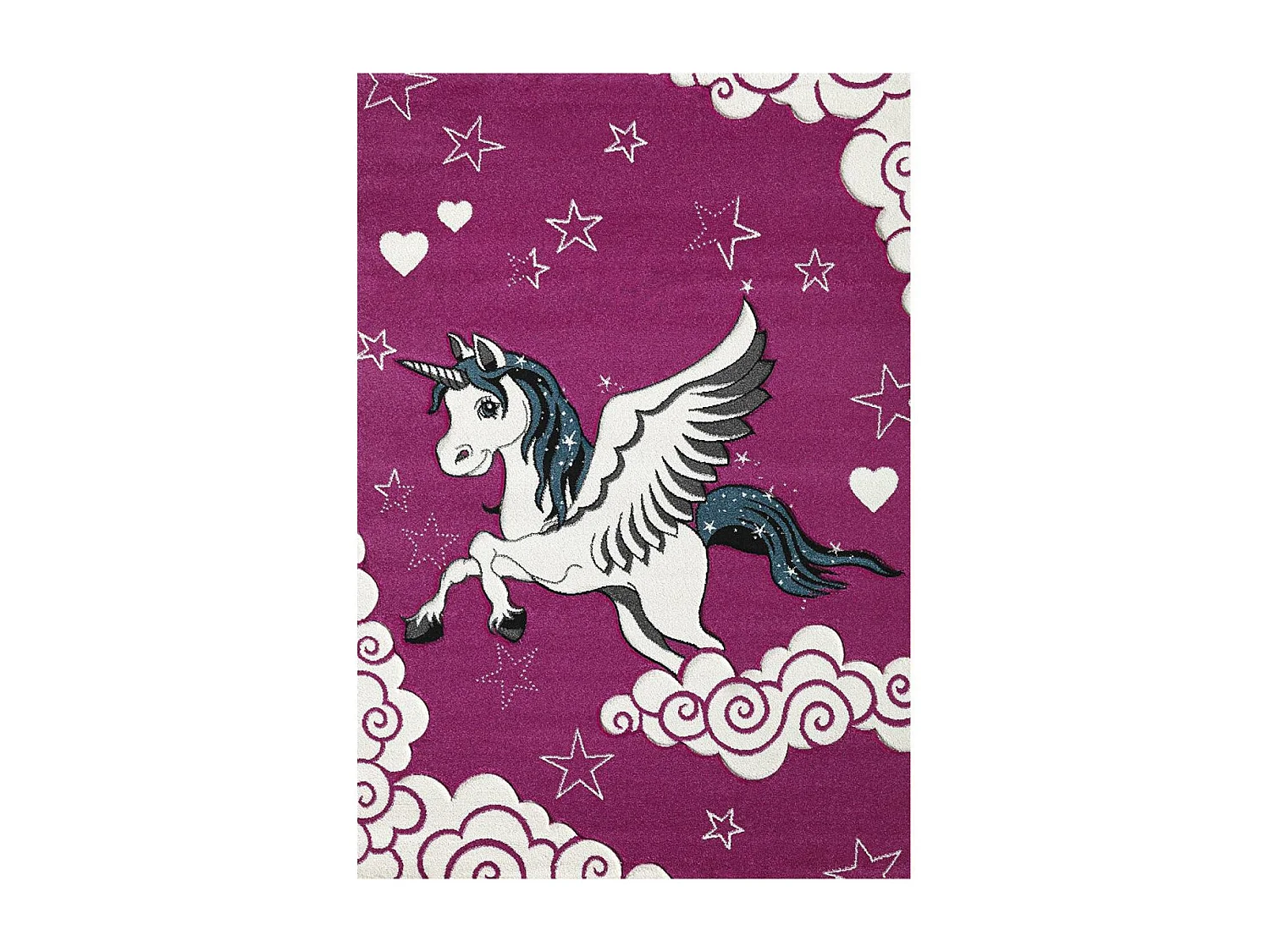 tapis chambre 120x170 tissé fuchsia rectangle motif enfant LICORNE