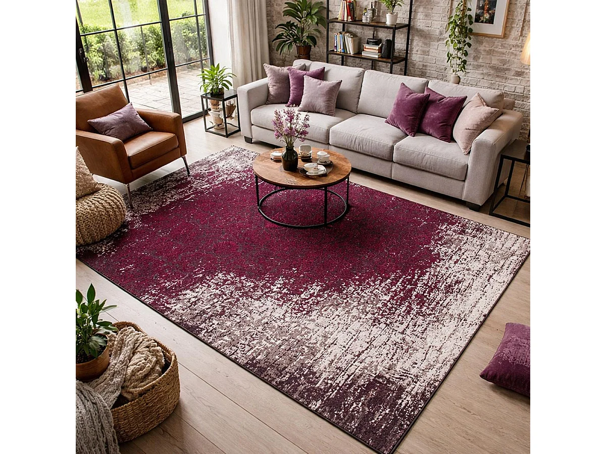 Tapis kilim 170x240 rectangle fait main rose motif géométrique AURATA