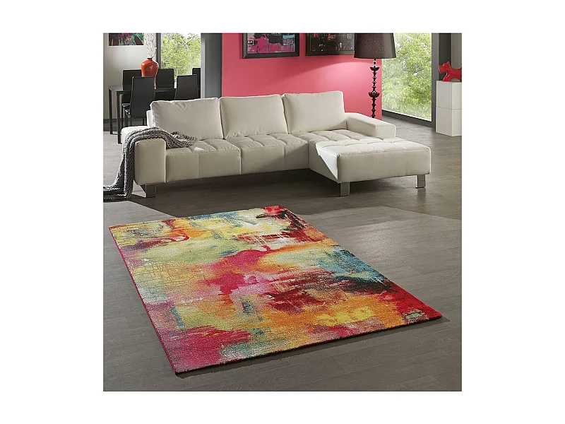 tapis chambre 80x150 tissé multicolore rectangle motif géométrique BE 54