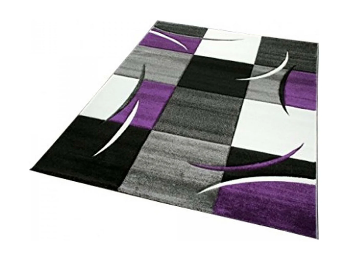 tapis chambre 80x150 tissé violet rectangle motif damier LYN8 COMMA