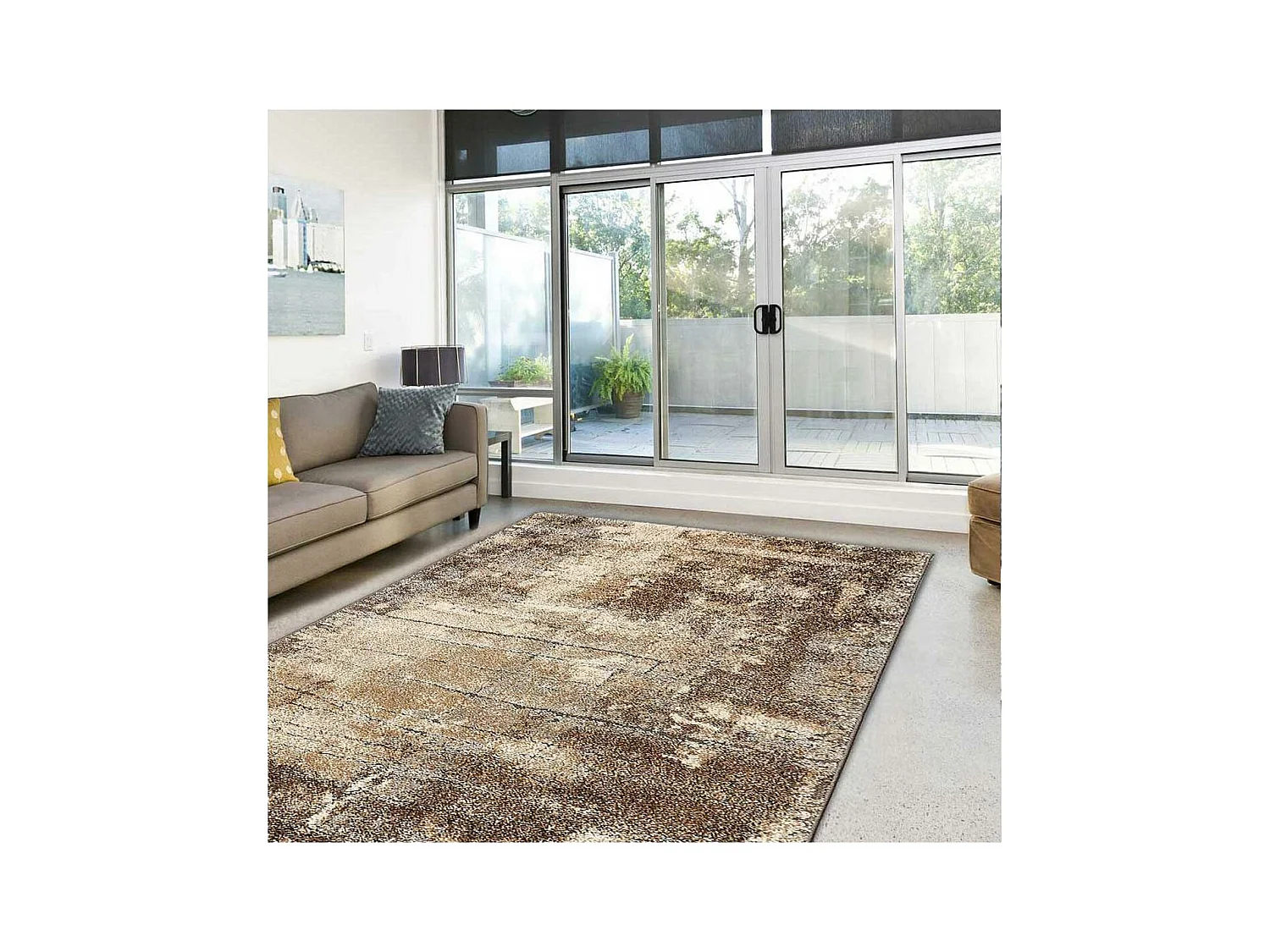 tapis chambre 80x150 tissé gris rectangle motif faux uni NATACT