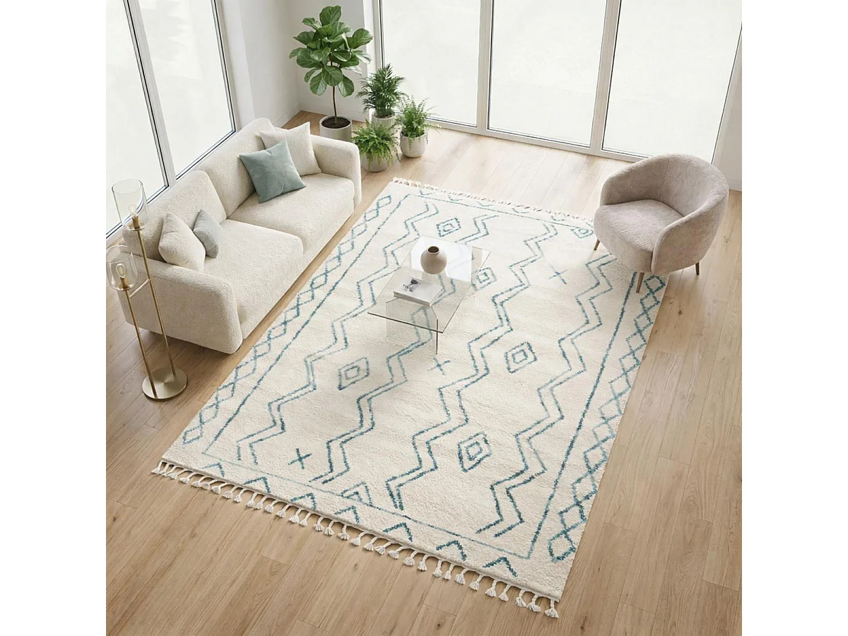 Tappeto berbero 60x110 tessuto modello etnico MADIDA panna