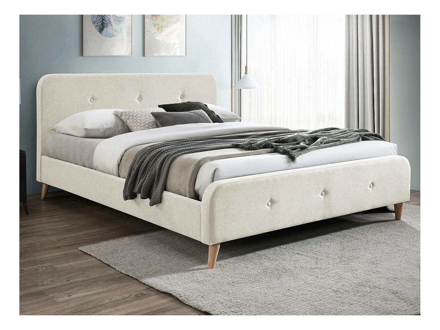 Cama Comfivo 350, Doble, De color marrón claro, 180x200, Tapiz, Somieres, 186x215x94cm