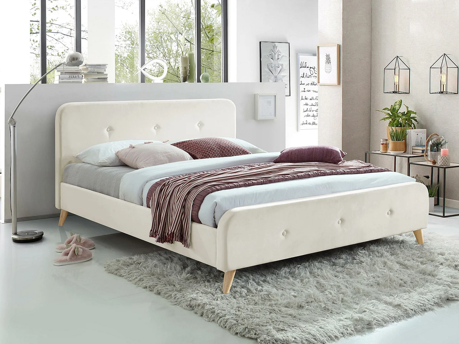 Cama Comfivo 350, Doble, De color marrón claro, 140x200, Tapiz, Somieres, 146x215x94cm