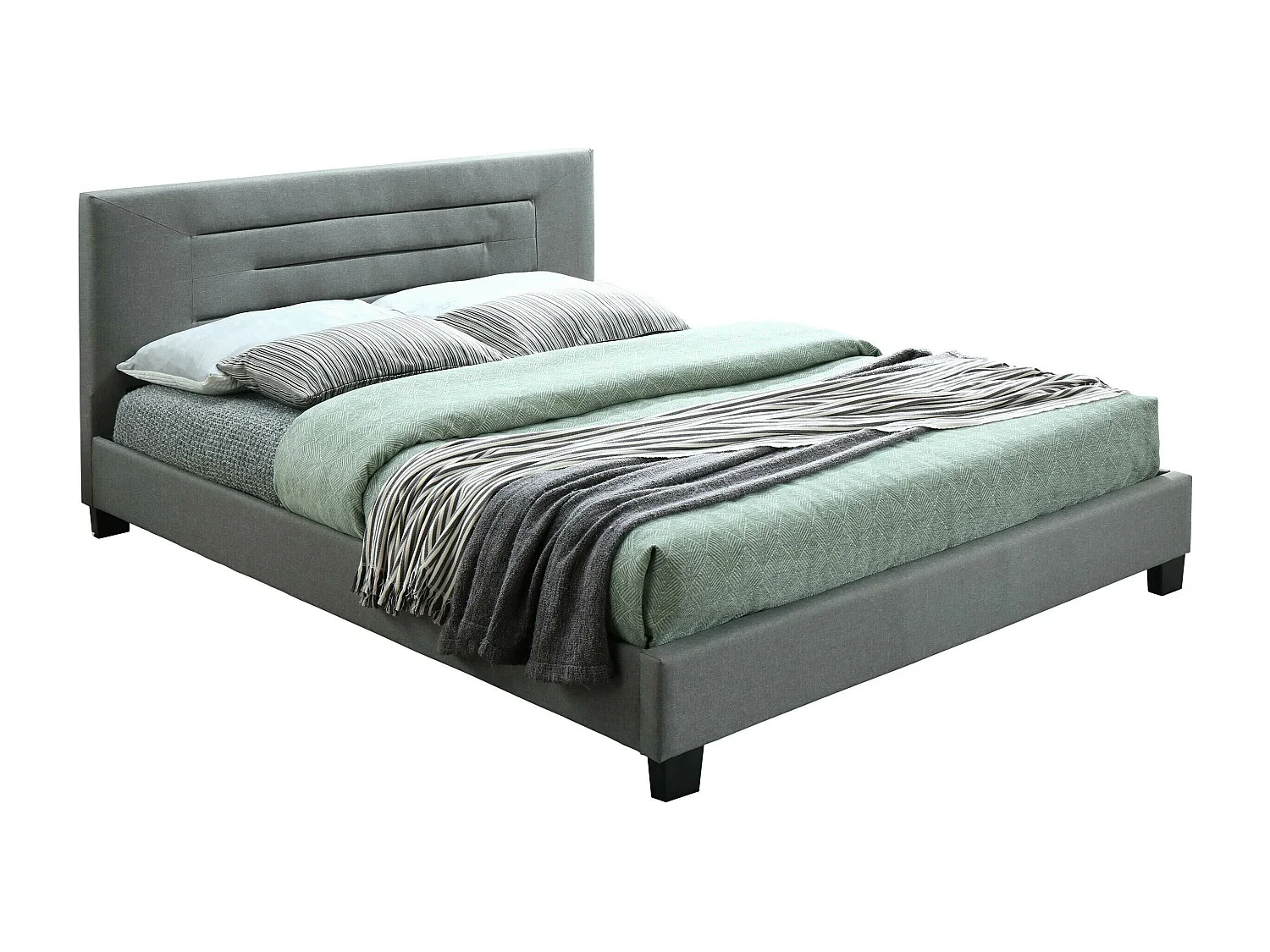 Lit Comfivo 327, Double, Gris, 180x200, Tapisserie, Sommier à lattes, 185x212x90cm