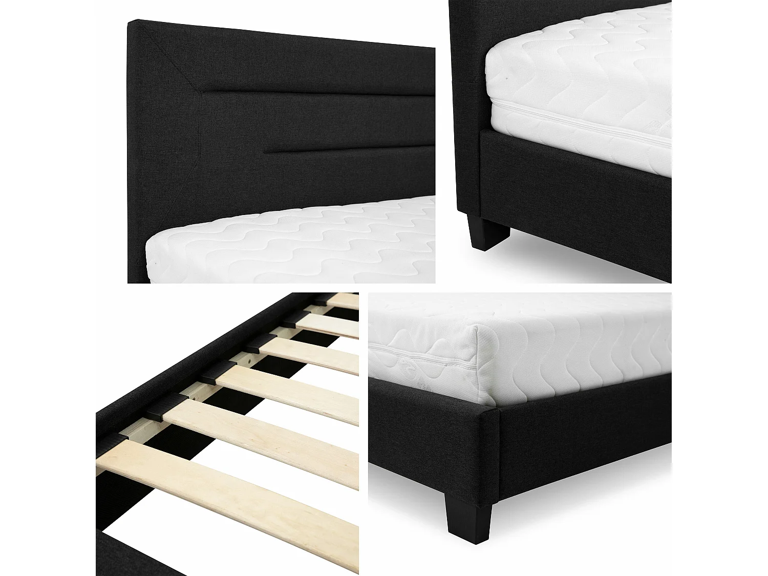 Lit Comfivo 327, Double, Gris, 180x200, Tapisserie, Sommier à lattes, 185x212x90cm