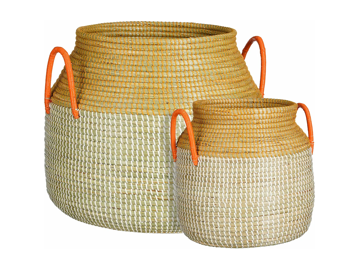 Ensemble de panier de rangement en jonc de mer - 43 x 50 - Jaune - MILOU