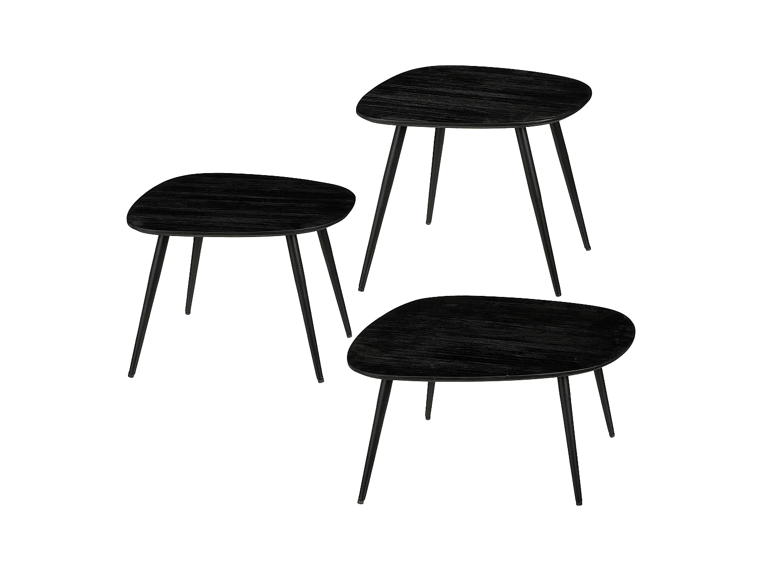 Beistelltisch-Set aus Recyceltes Holz und  MDF und  Metall - 62 x 52 x 34 / 54 x 44 x 44 / 49 x 41 x 39 - Schwarz - JAILEY