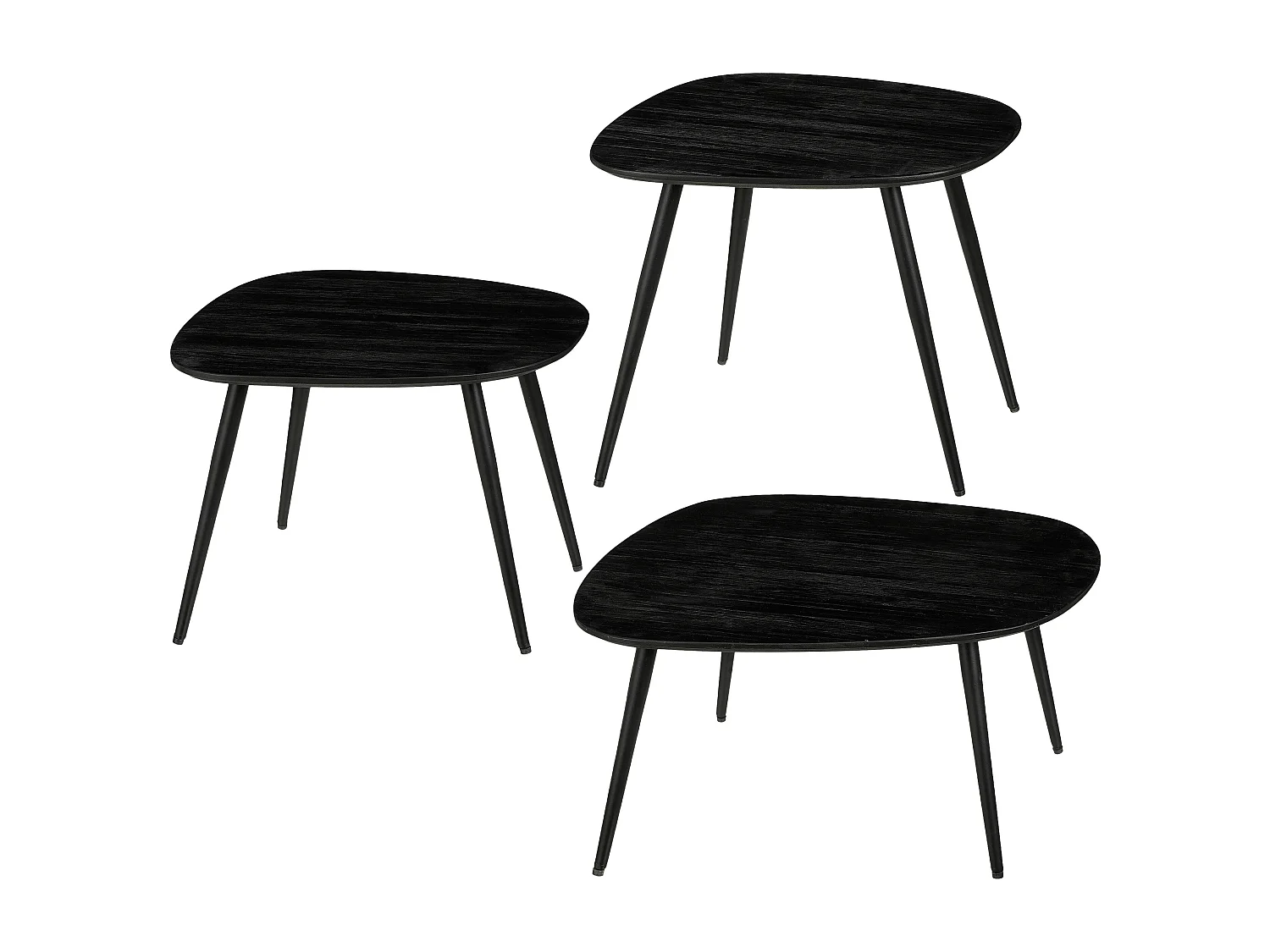 Lot de table d'appoint en bois recyclé et mdf et métal - 62 x 52 x 34 / 54 x 44 x 44 / 49 x 41 x 39 - Noir - JAILEY