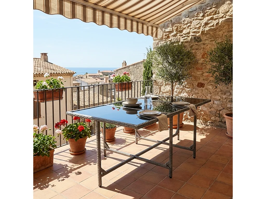 Mesa de jardim VCM | Mesa de Rattan | Dimensões aprox. A. 74 x L. 170 x P. 110 cm | Mesa Jardim | Mobiliário Jardim – Raloso 170x110 (Cinza)
