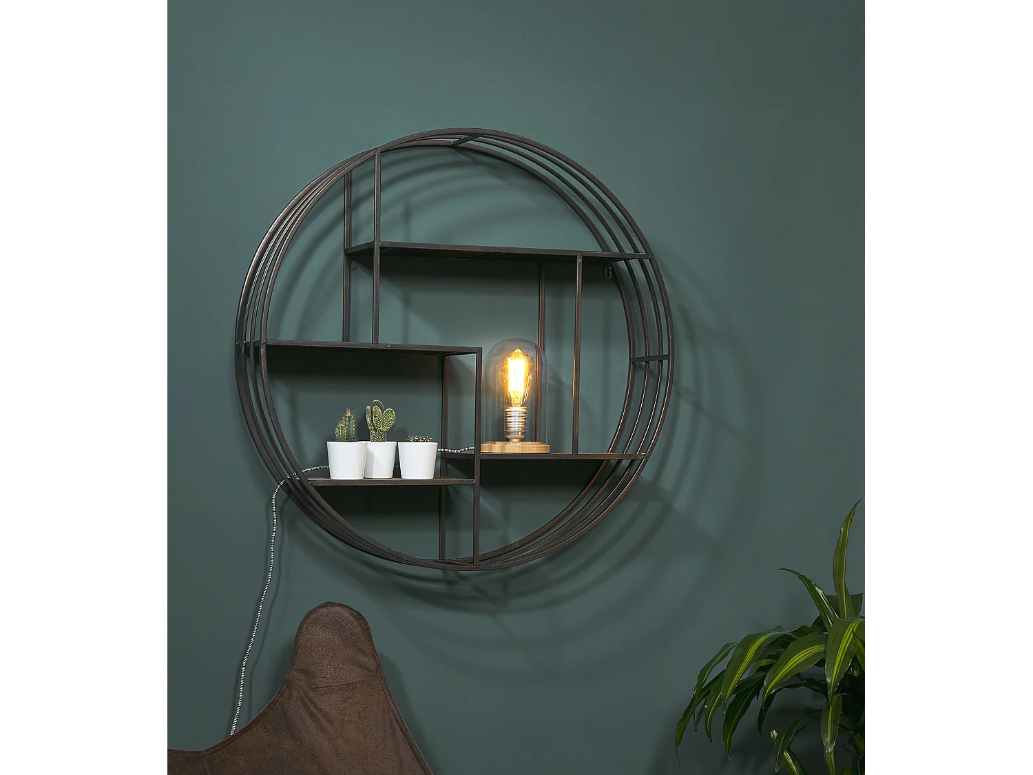 Etagère ronde en bois peint et métal 80x18x80cm