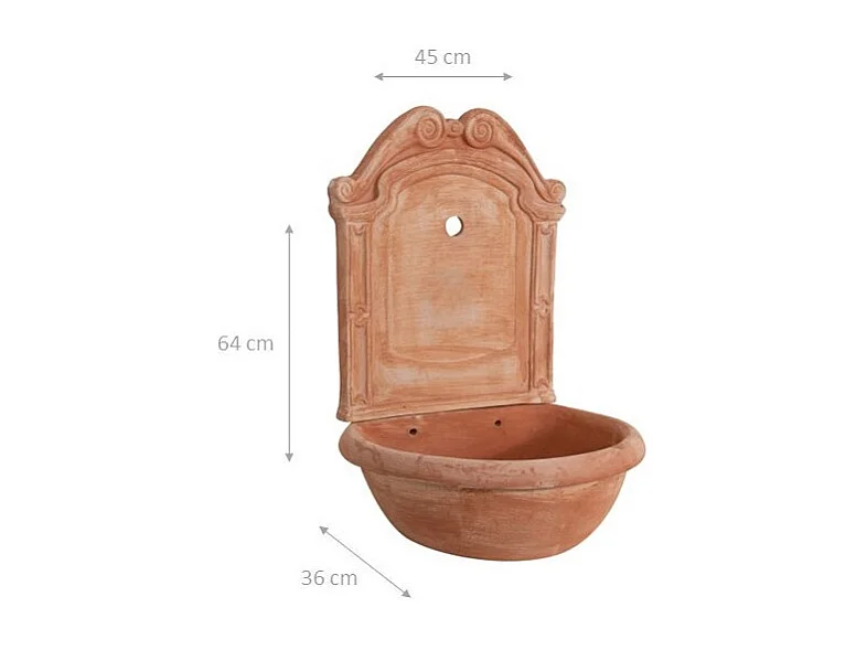 BISCOTTINI Fontaine Murale - Finition Terre Cuite Toscane - Jardin - Mobilier Mural - Terrasse - Décorative - 45x36x64 cm