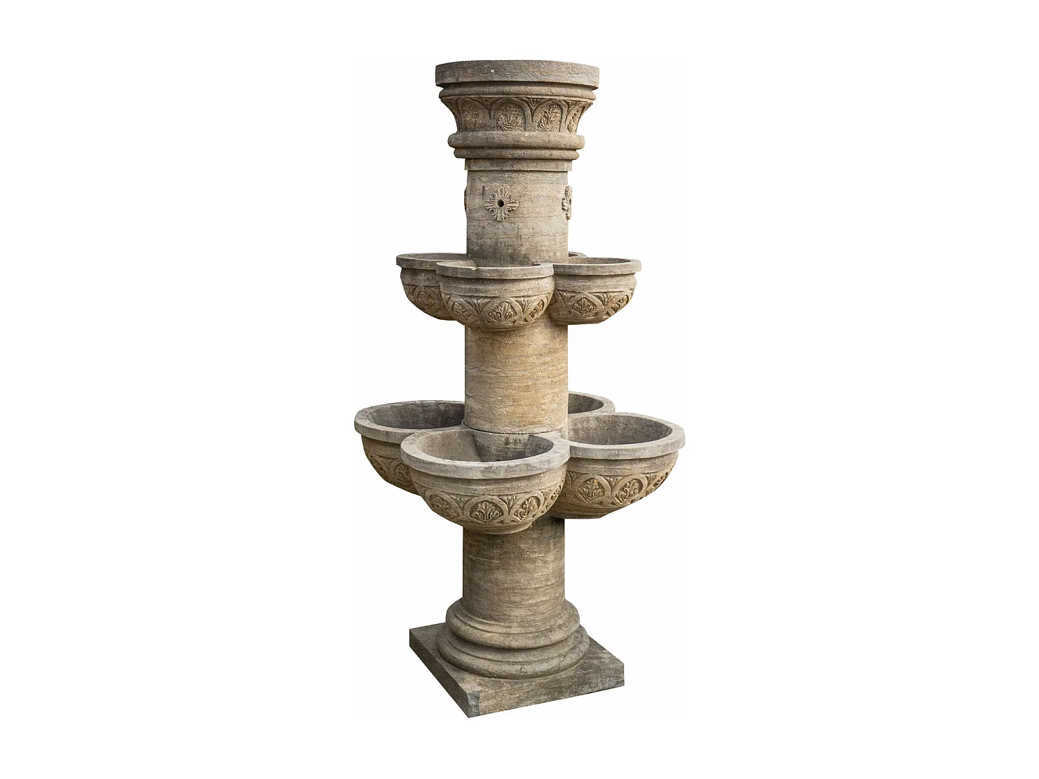 Fontaine avec 8 bassins en pierre naturelle - Grande décoration de jardin - Fontaine d'extérieur - L90xPR90xH160 cm