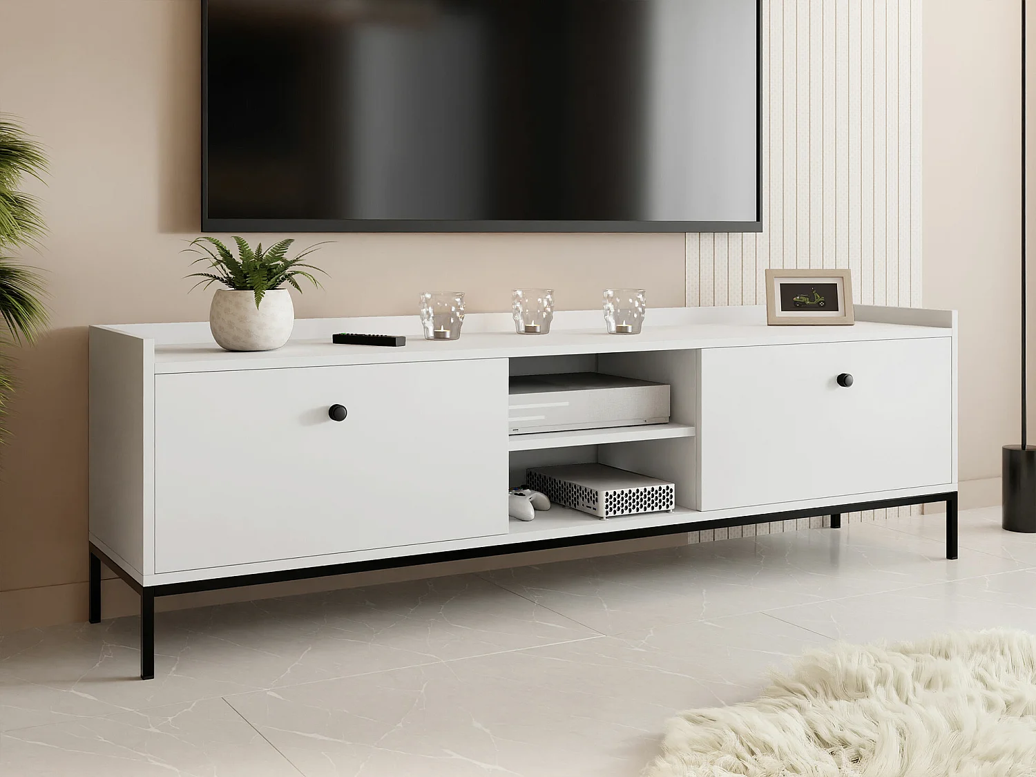 Meuble TV Comfivo Etmore 105, Blanc, 180x55x40cm