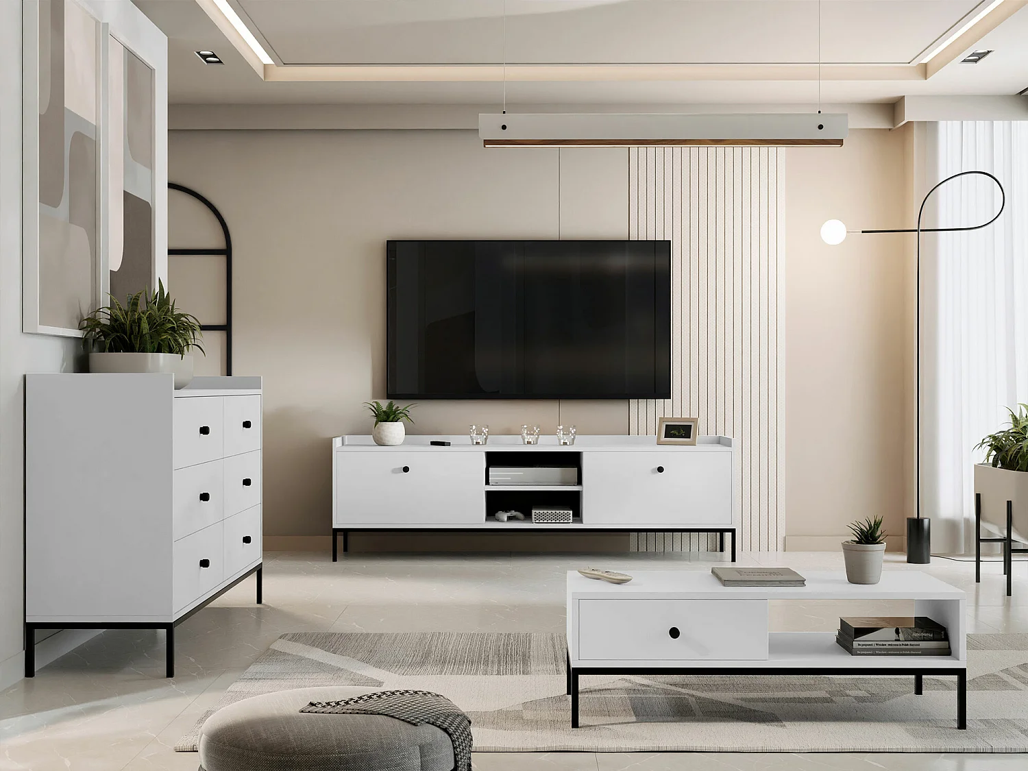 Meuble TV Comfivo Etmore 105, Blanc, 180x55x40cm